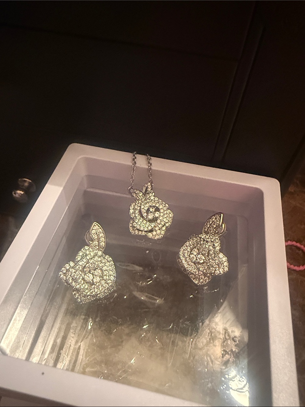 Crystal Flower Pendant and Earrings Set - Silver Sparkle